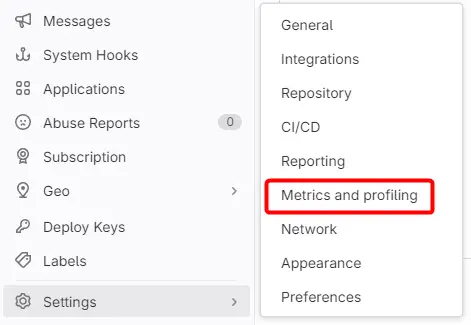 GitLab Metrics and profiling menu