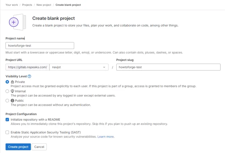 GitLab New Project Page