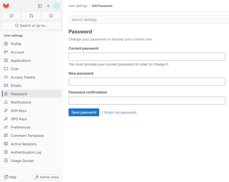 GitLab Password Change Screen