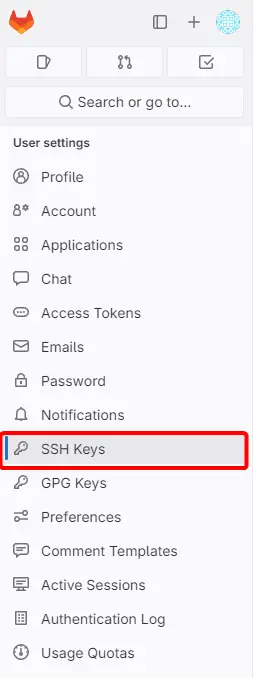 GitLab SSH Keys Menu