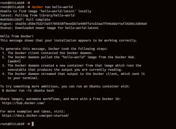 Docker run hello world