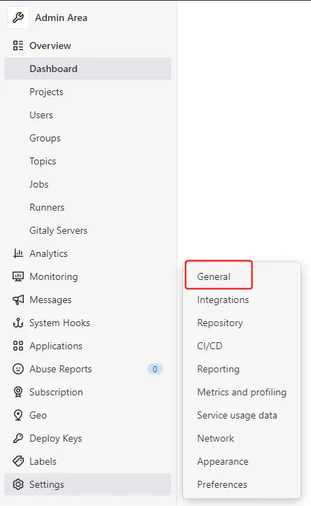 Gitlab General Admin Settings