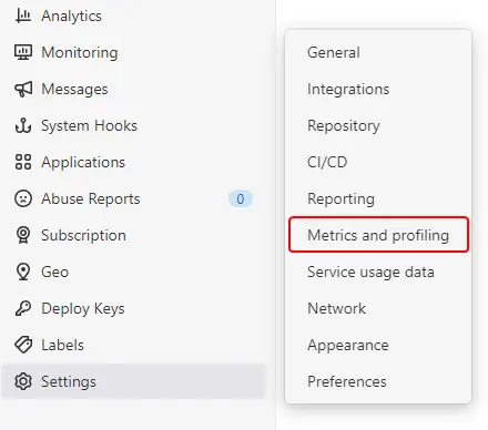 Gitlab Metrics and profiling menu