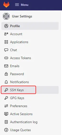 Gitlab SSH Keys Menu