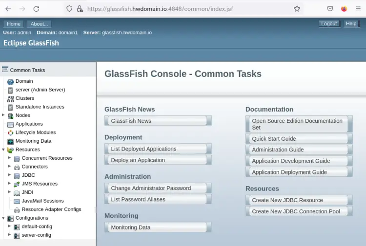 glassfish admin dashboard