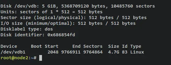 list partition dev/vdb