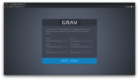 Add Grav admin user