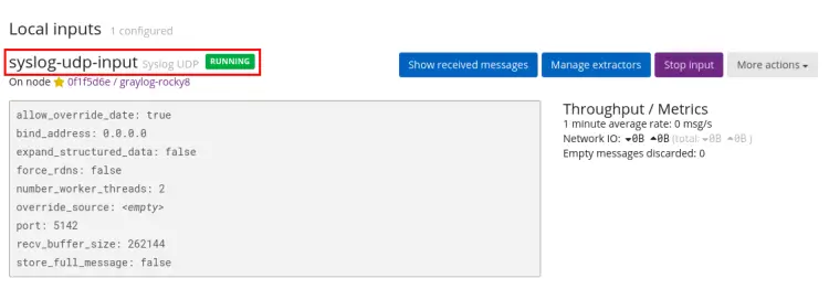 graylog input udp running