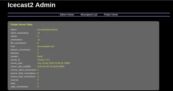 Global Icecast 2 server status