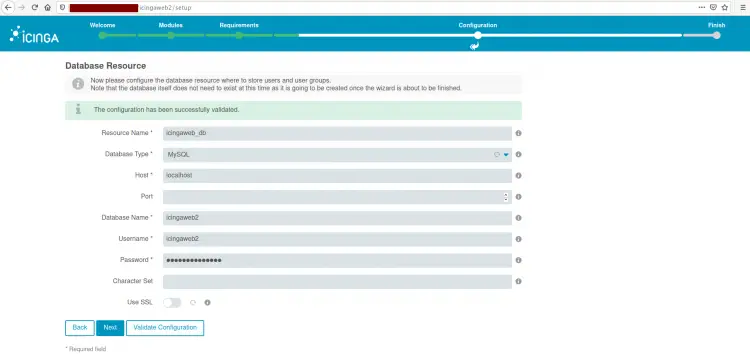 Database Configuration for Icingaweb2
