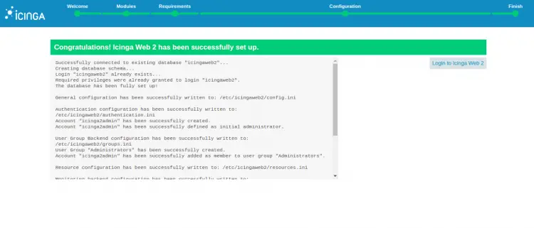 Icinga 2 installation successful