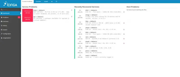 Icinga 2 dashboard