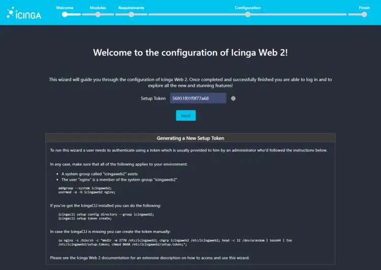 Icinga Web Setup Page