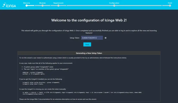 Icinga Web Setup Page