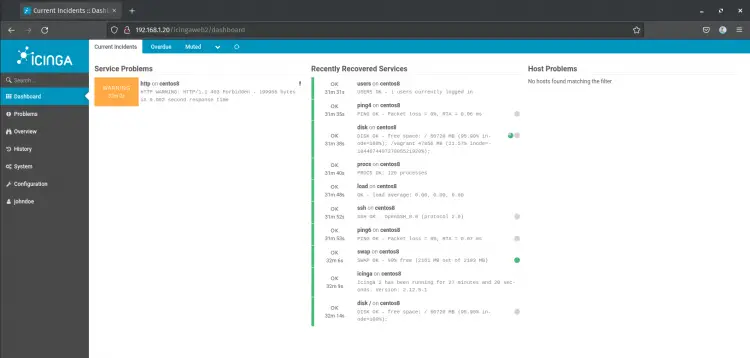 icinga 2 administration dashboard