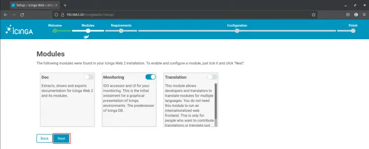 icinga web 2 choose default modules