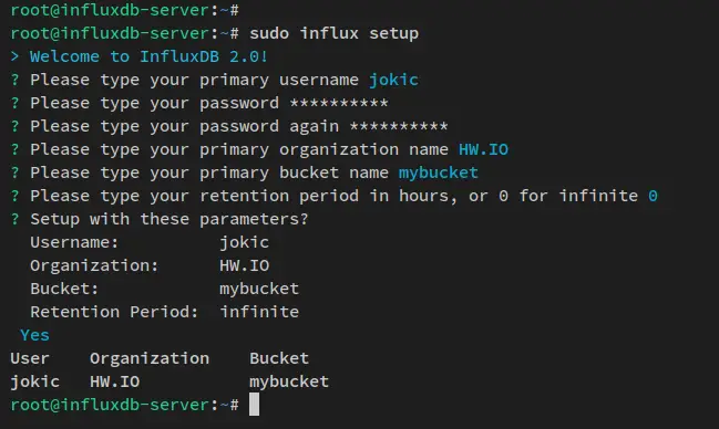 setup influxdb