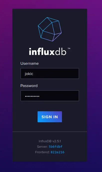 influxdb login page