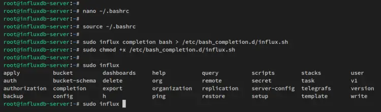 bash completion influx command