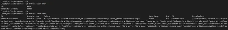 influxdb list user auth