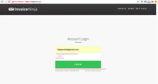 Invoice Ninja Login Page