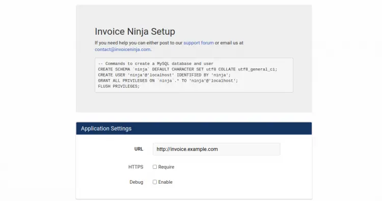 Invoice Ninja setup