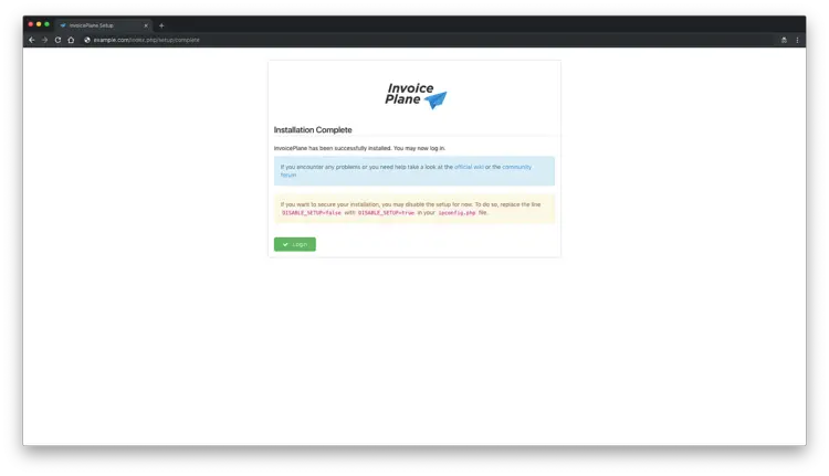InvoicePlane installation complete
