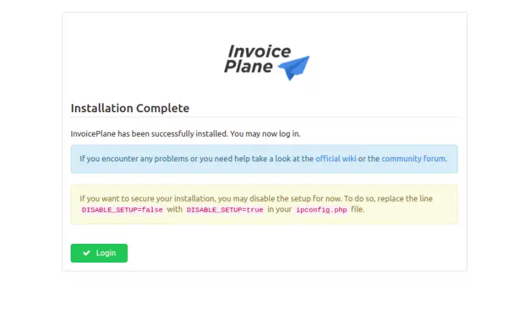 InvoicePlane installation complete