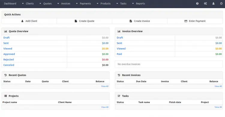 InvoicePlane dashboard