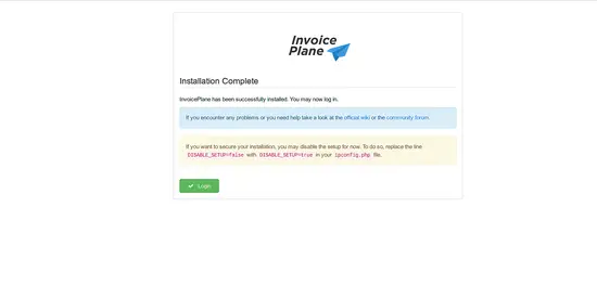 InvoicePlane installation complete
