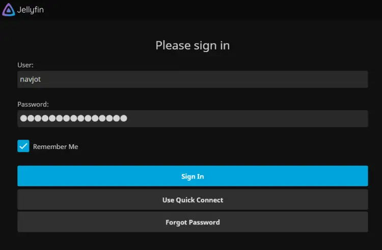 Jellyfin Login Page