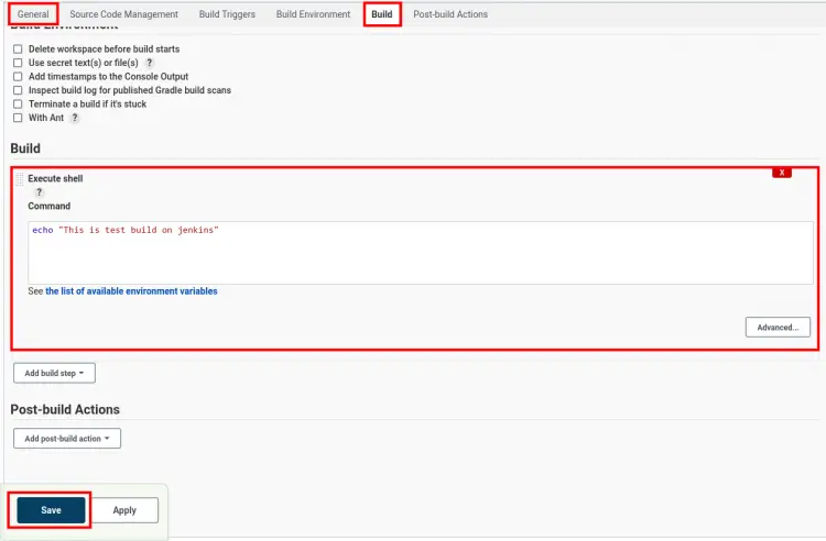 setup build execute shell