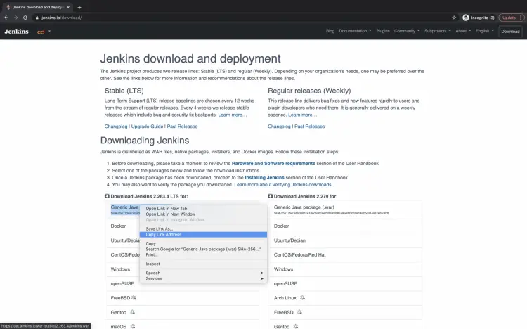 Get jenkins.war file download URL