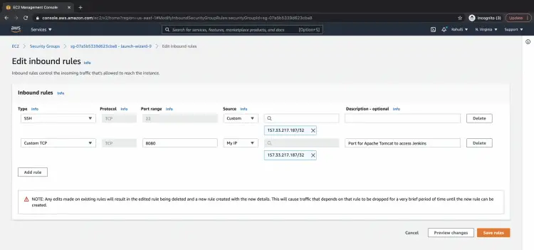 Allow connection on Port 8080 in the security-group on the EC2 instance