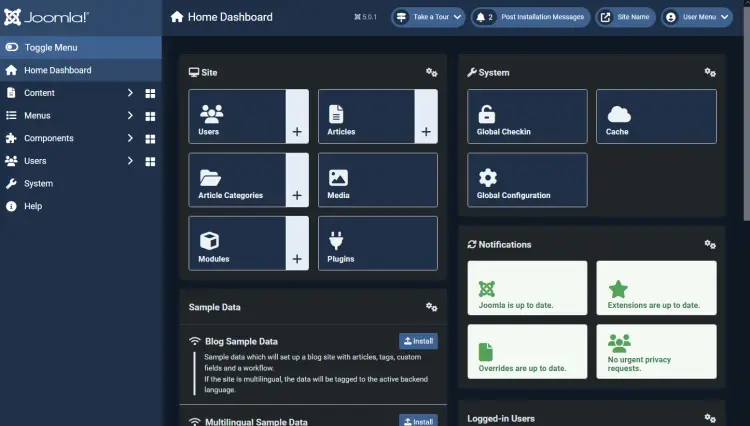 joomla dashboard