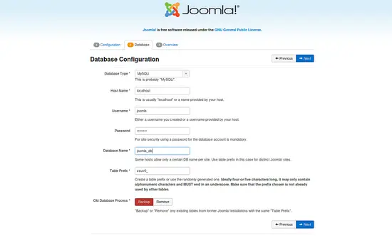 Joomla Database Configuration