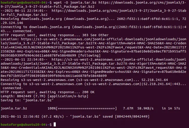 Downloading Joomla setup file