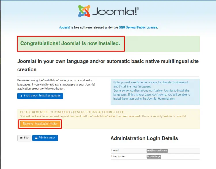 Joomla is installed now