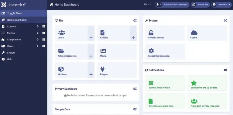 Joomla dashboard