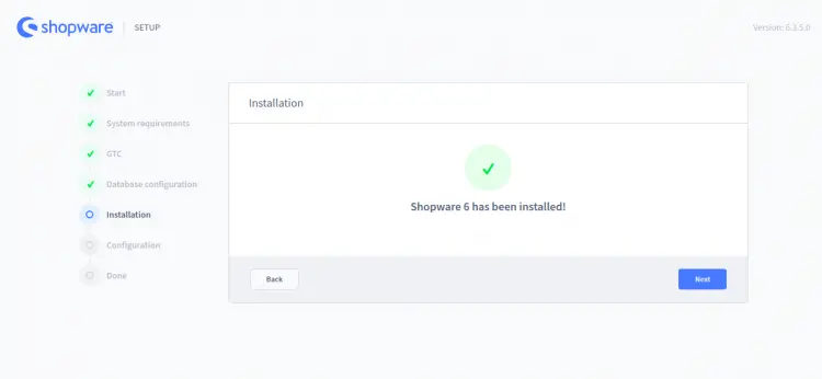 Shopware 6 has been installed successfully