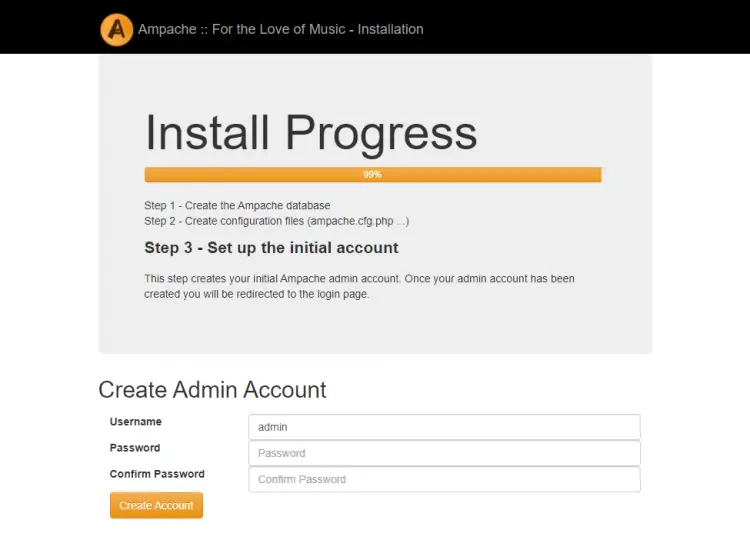 Ampache Admin Account Setup