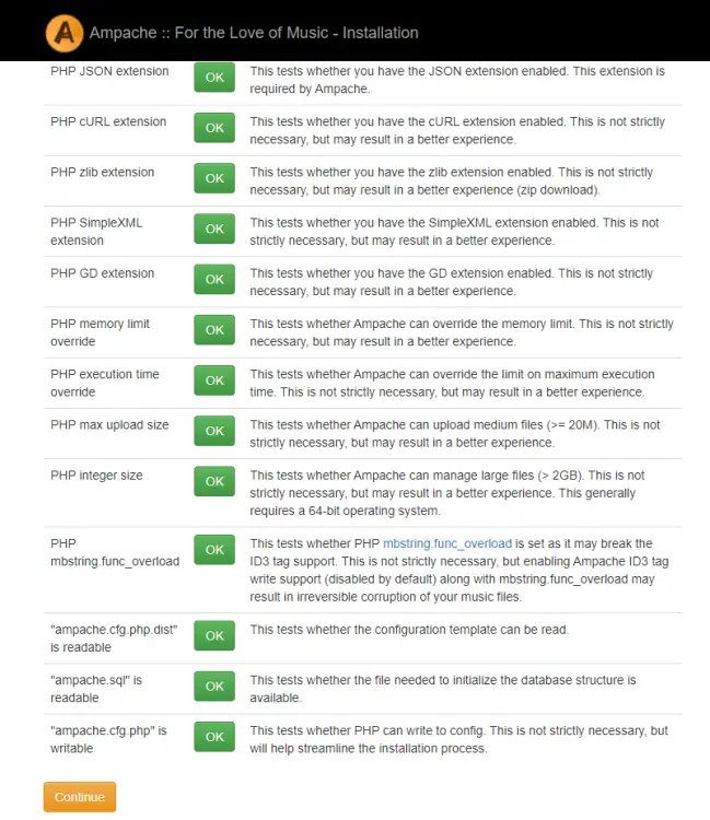 Ampache Installer Requirements