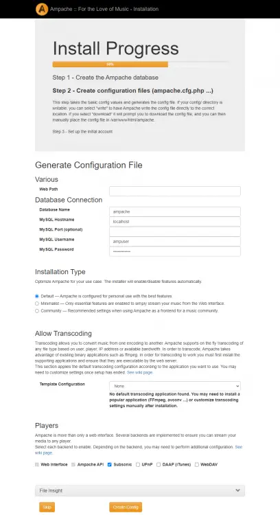 Ampache Installer Configuration
