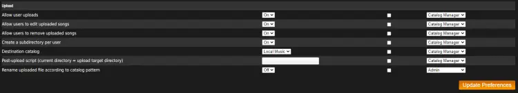 Ampache Upload Settings