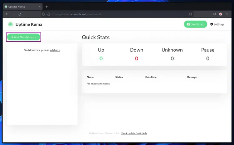 Uptime-kuma dashboard add monitor