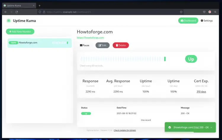 Uptime-kuma dashboard