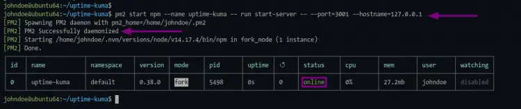 Start Uptime-Kuma with pm2 Process Manager