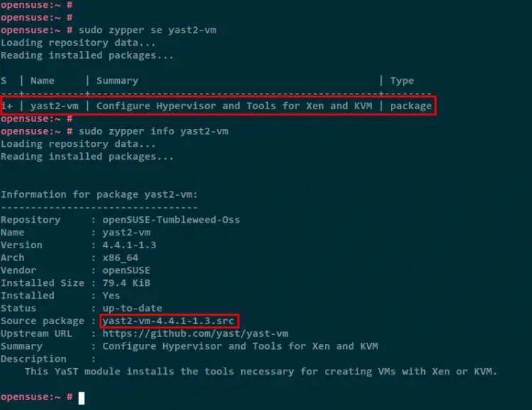 Checking yast2-vm package