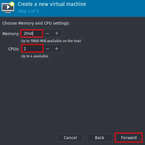 setup cpu and memory