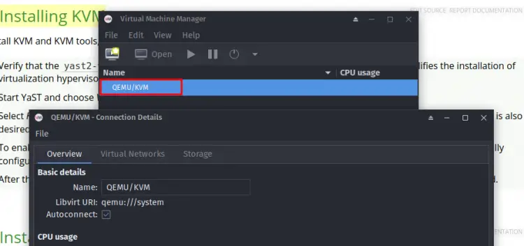 details connection to KVM